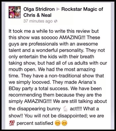 Local Morehead City Magicians Chris and Neal Facebook Birthday Party Review