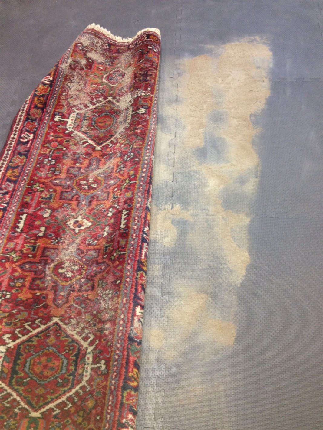 Karajeh North West Persian Rug, showing an oriental rug cleaning process