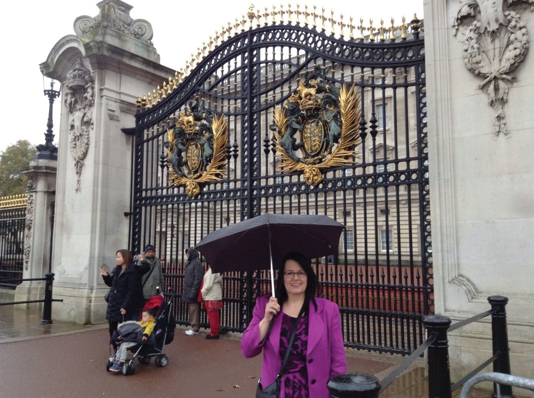 Me today in the rain before going into Buckingham Palace for the event