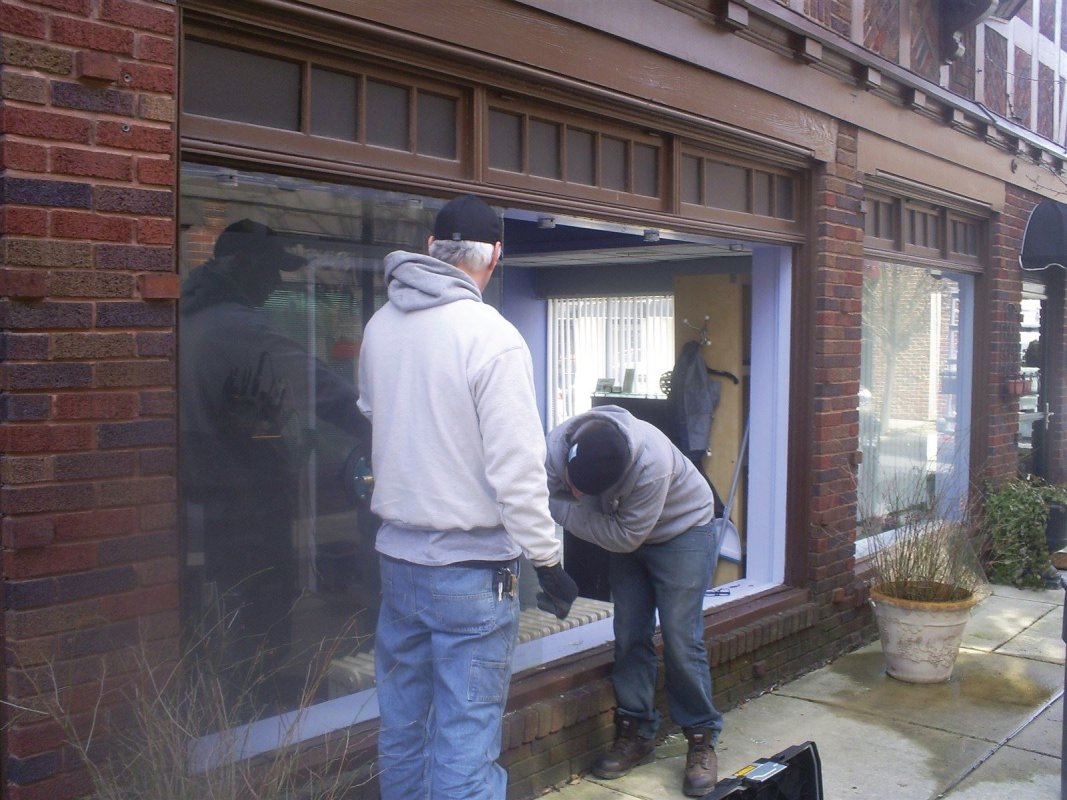 Large plate glass repair split into two smaller windows