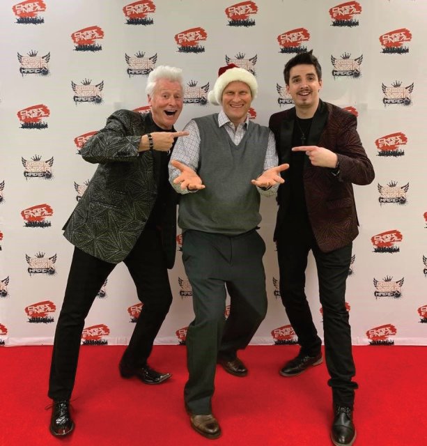Magicians Chris and Neal in Wake Forest North Carolina strike a pose on the red carpet after their amazing magician show