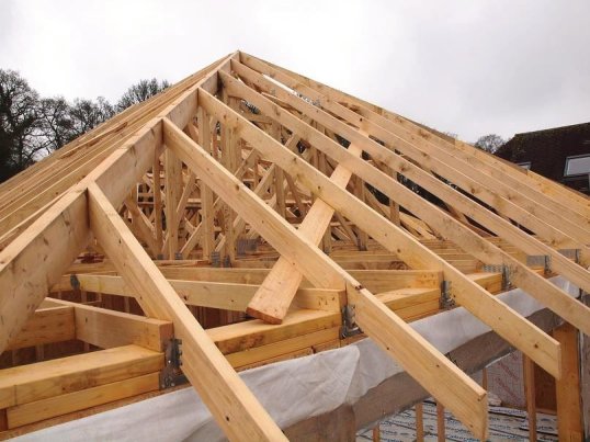 roof frame for a building being constructed