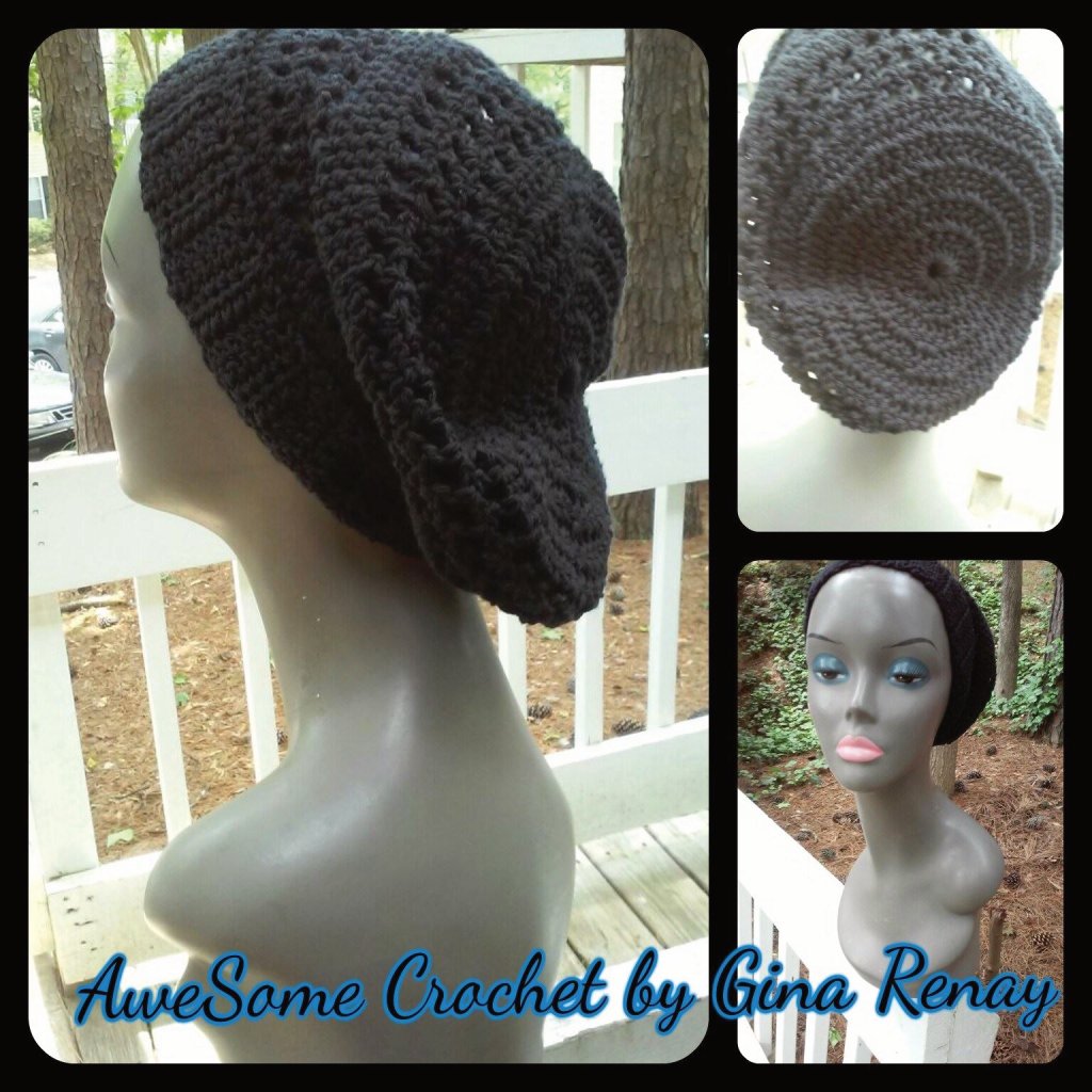 Cotton crochet black slouchy hat SPR05-307