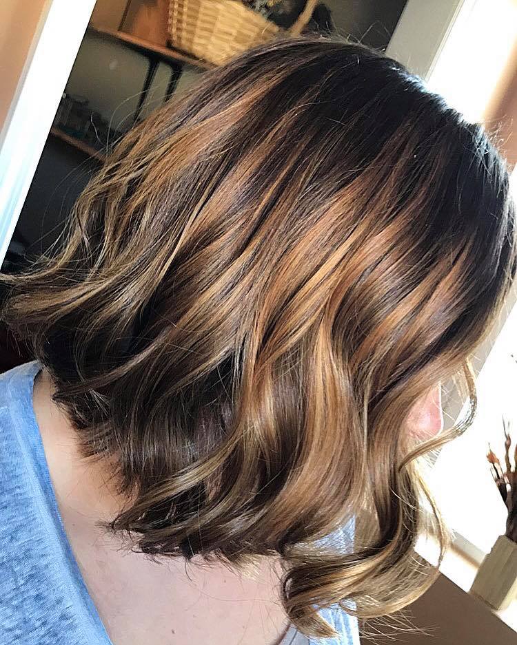 Textured Angled Bob With Caramel Balayage