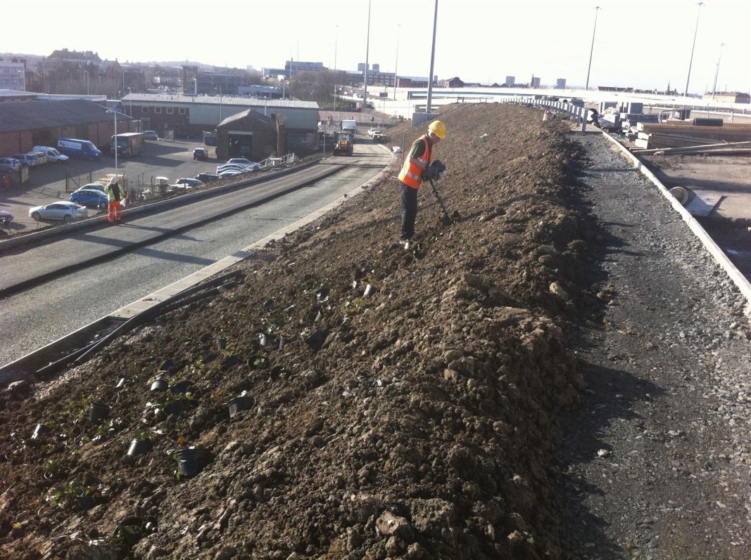 Planting works on the M74 motorway extension, Glasgow