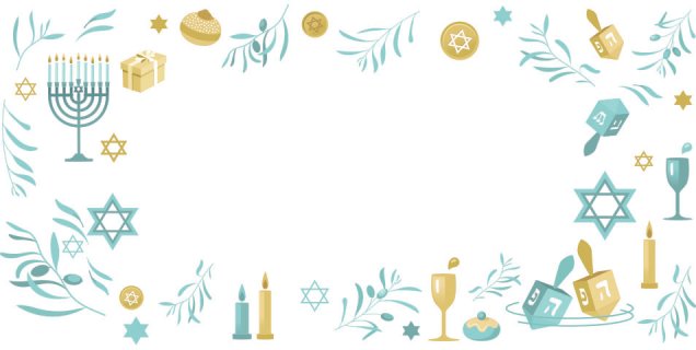 Gold and Teal Hanukkah Icons - White