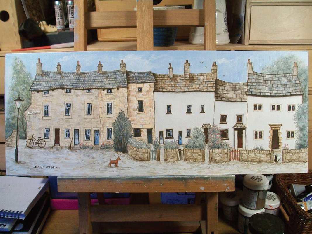 the finished painting of Golgotha Village Lancaster