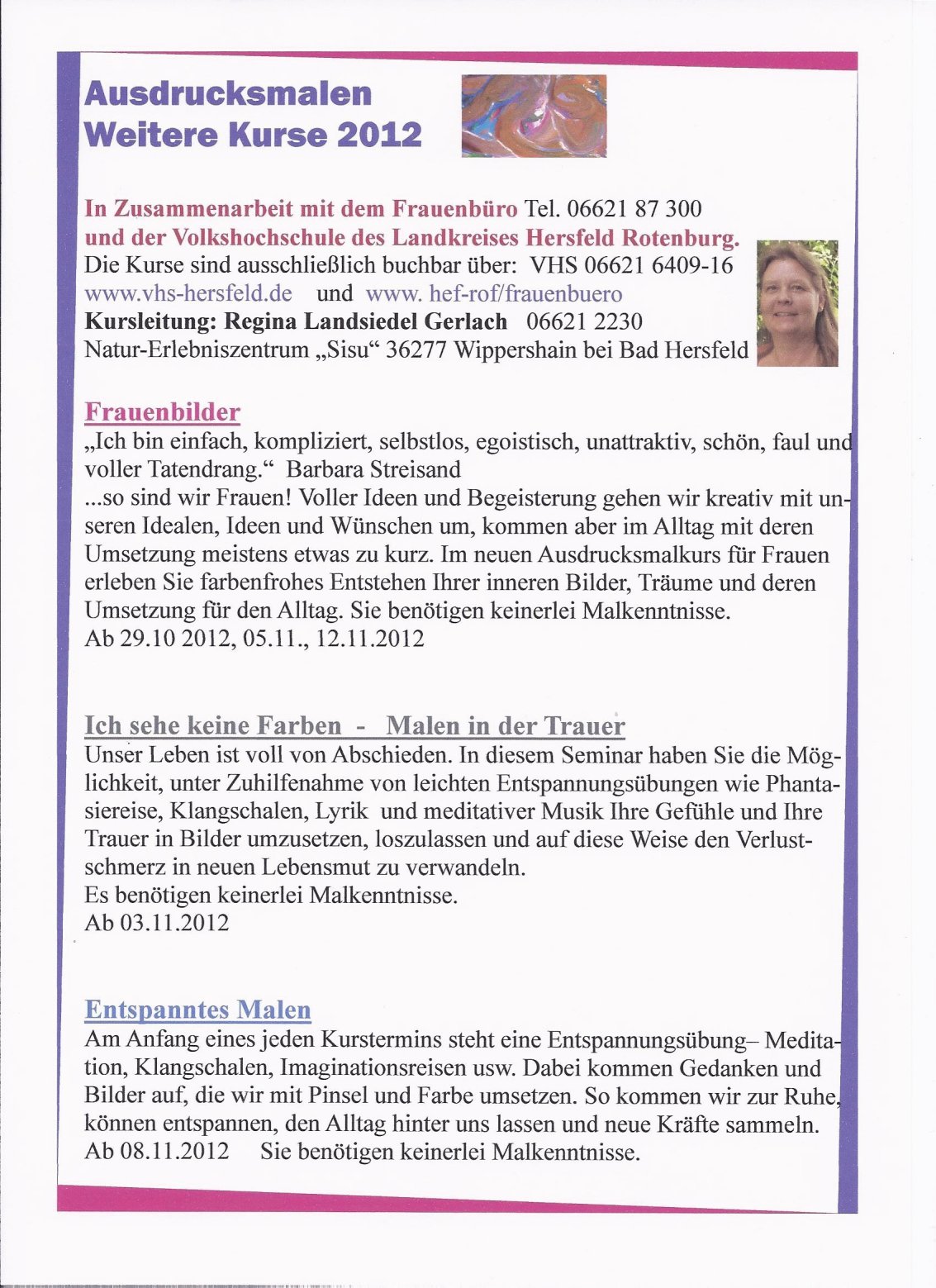 Kursangebot - Ausdrucksmalen Herbst 2012 VHS und Frauenbüro Bad Hersfeld-Rotenburg