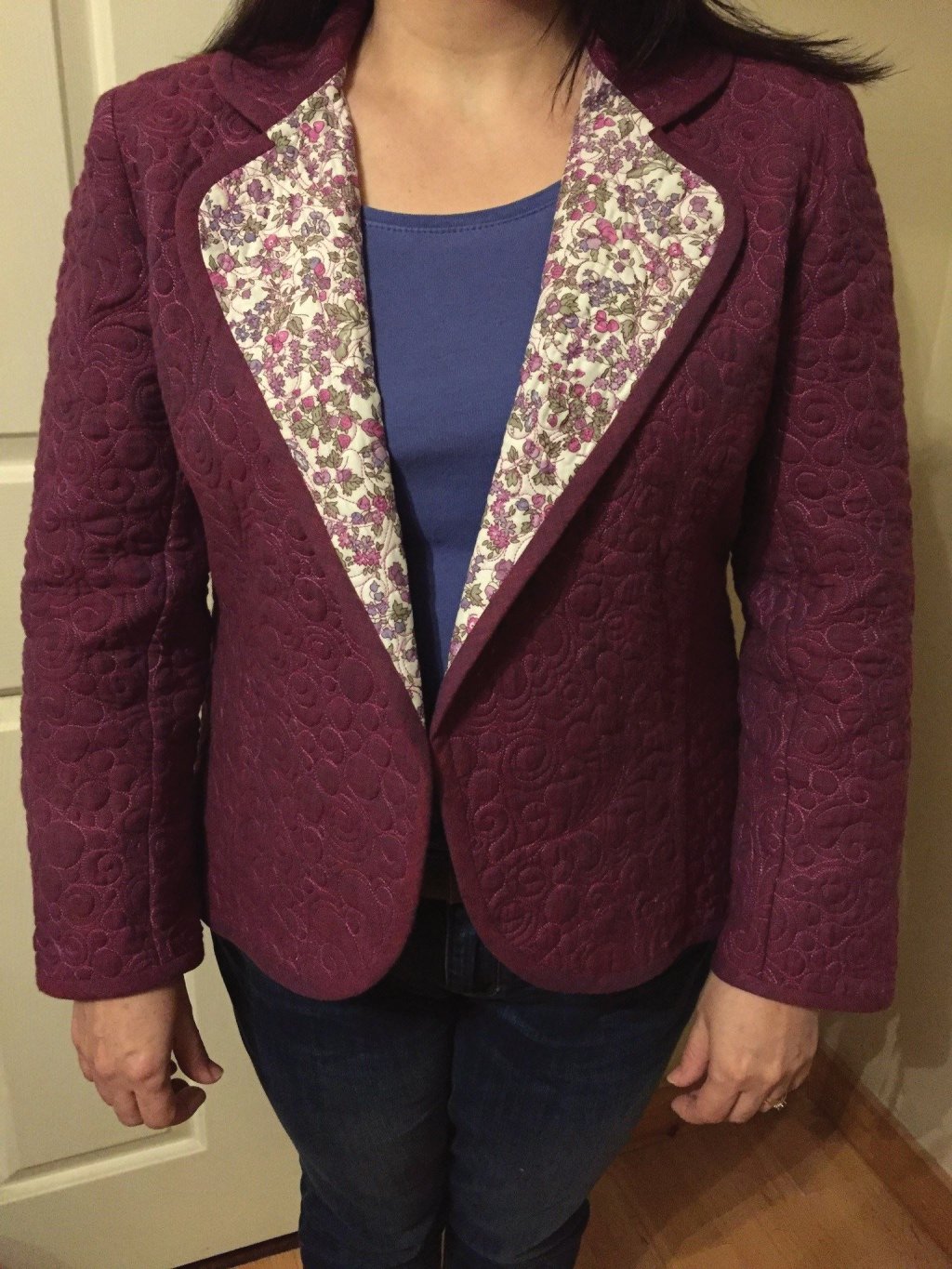 The finished jacket fits fairly well, I still need to insert shoulder pads and decide on a button fastening, but I love the result.  My family joke that they won't be seen anywhere with me wearing it but I'll try and ignore them!