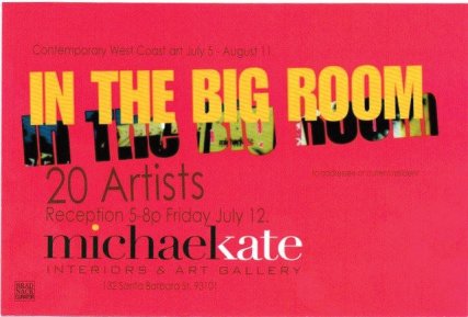 This is the invitation to the group exhibition at MichaelKate Interiors, which showcases contemporary artwork.