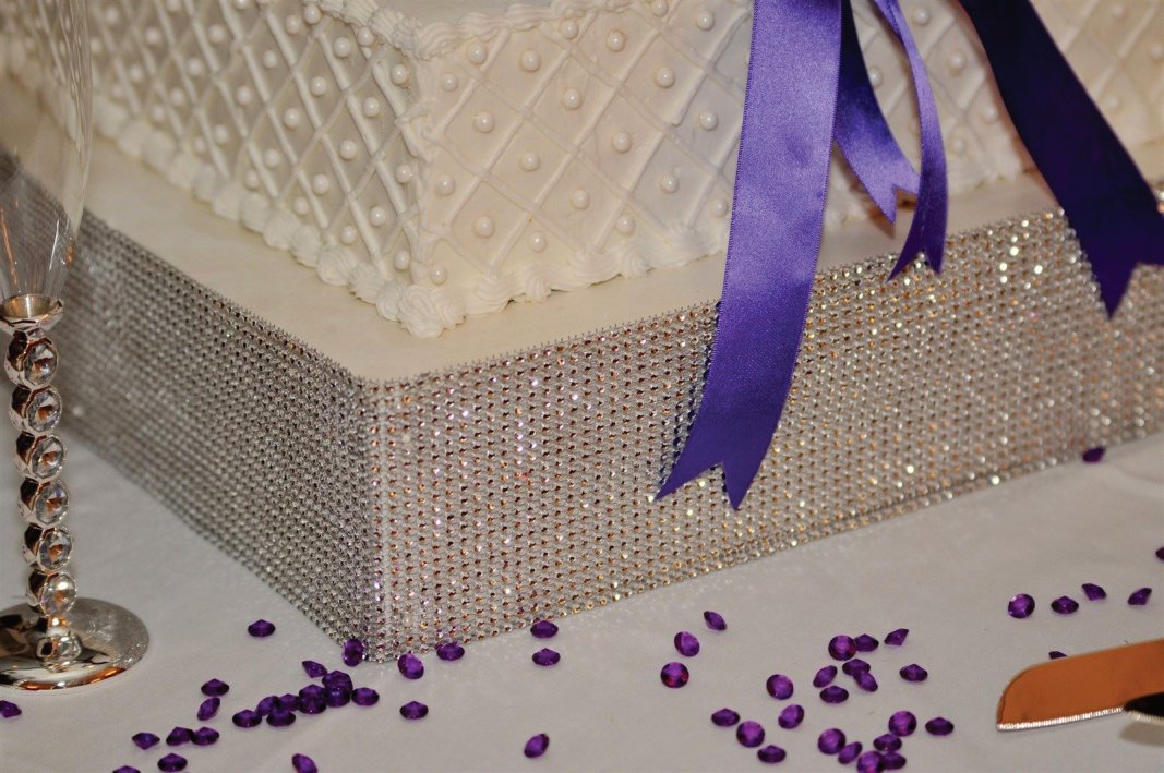 cake with purple diamond confetti