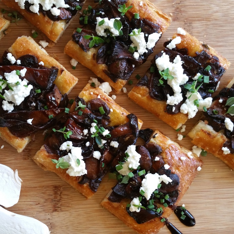 Button and Oyster Mushroom Puff Pastry Tart