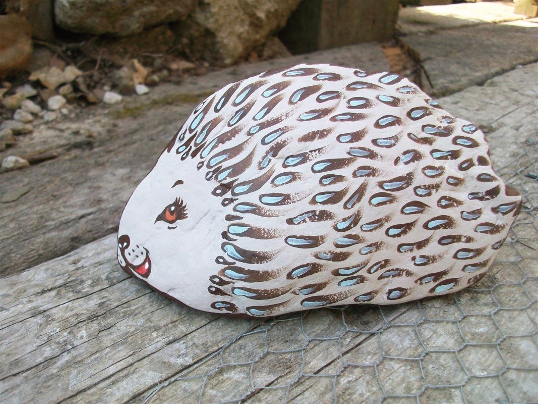 hedgehog painted pebble
