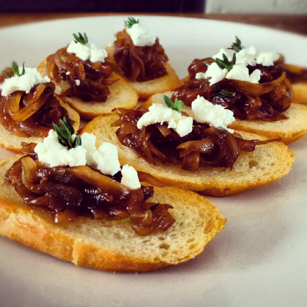 Caramelized Onion and Goat Cheese Crostini