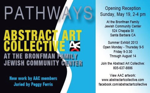 Invitation for Abstract Art Collective exhibition, Pathways, at the Jewish Federation Community Center.  I have two contemporary art pieces from my series, Solar Reflexions.  The exhibit will run through August 14, 2013.