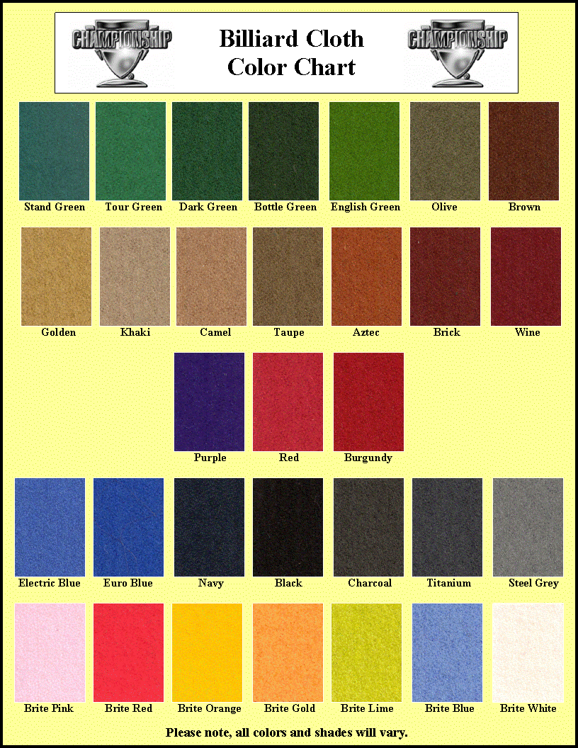 Felt / Cloth Color Chart