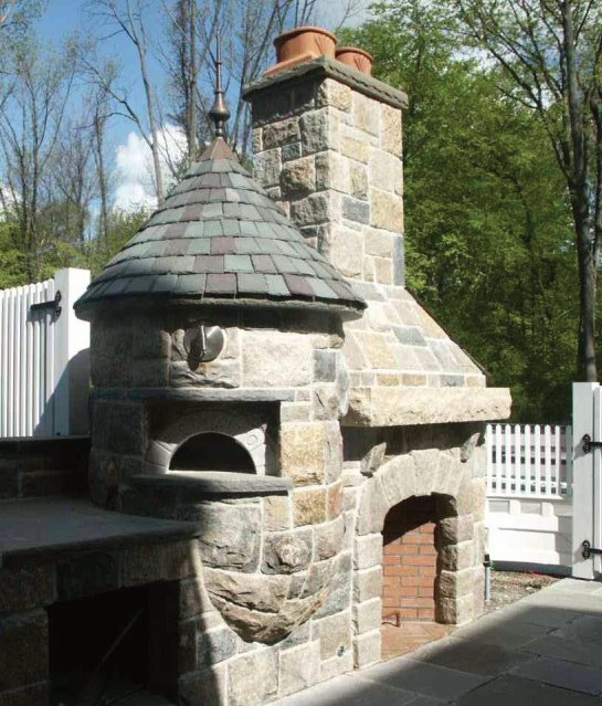pizza oven with stone fireplace