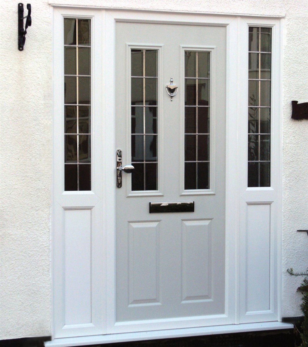 Custom colour composite door with side windows. Lead square glass. Westcliff-on-Sea, Essex.