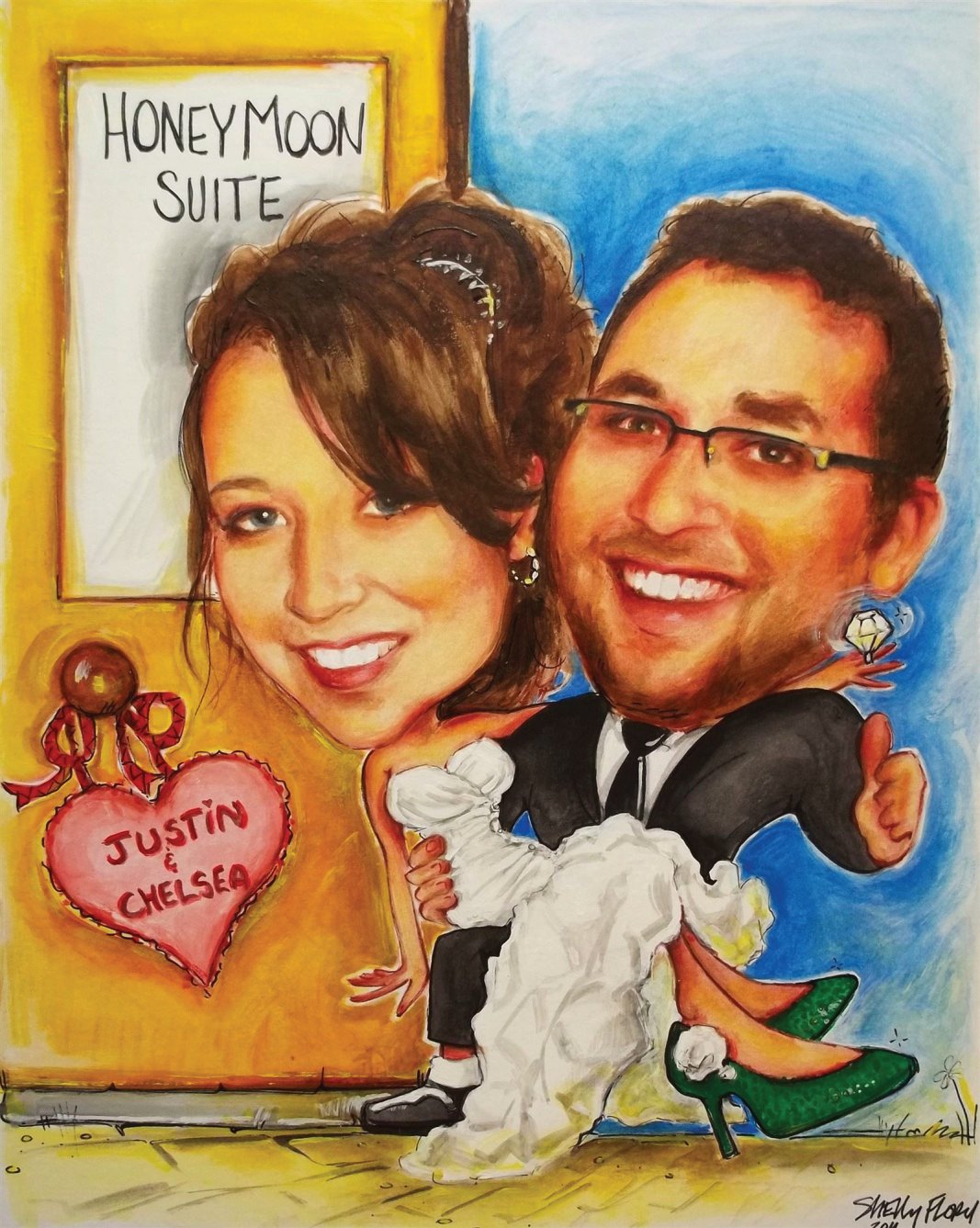 wedding caricature painted for a gift in full color.