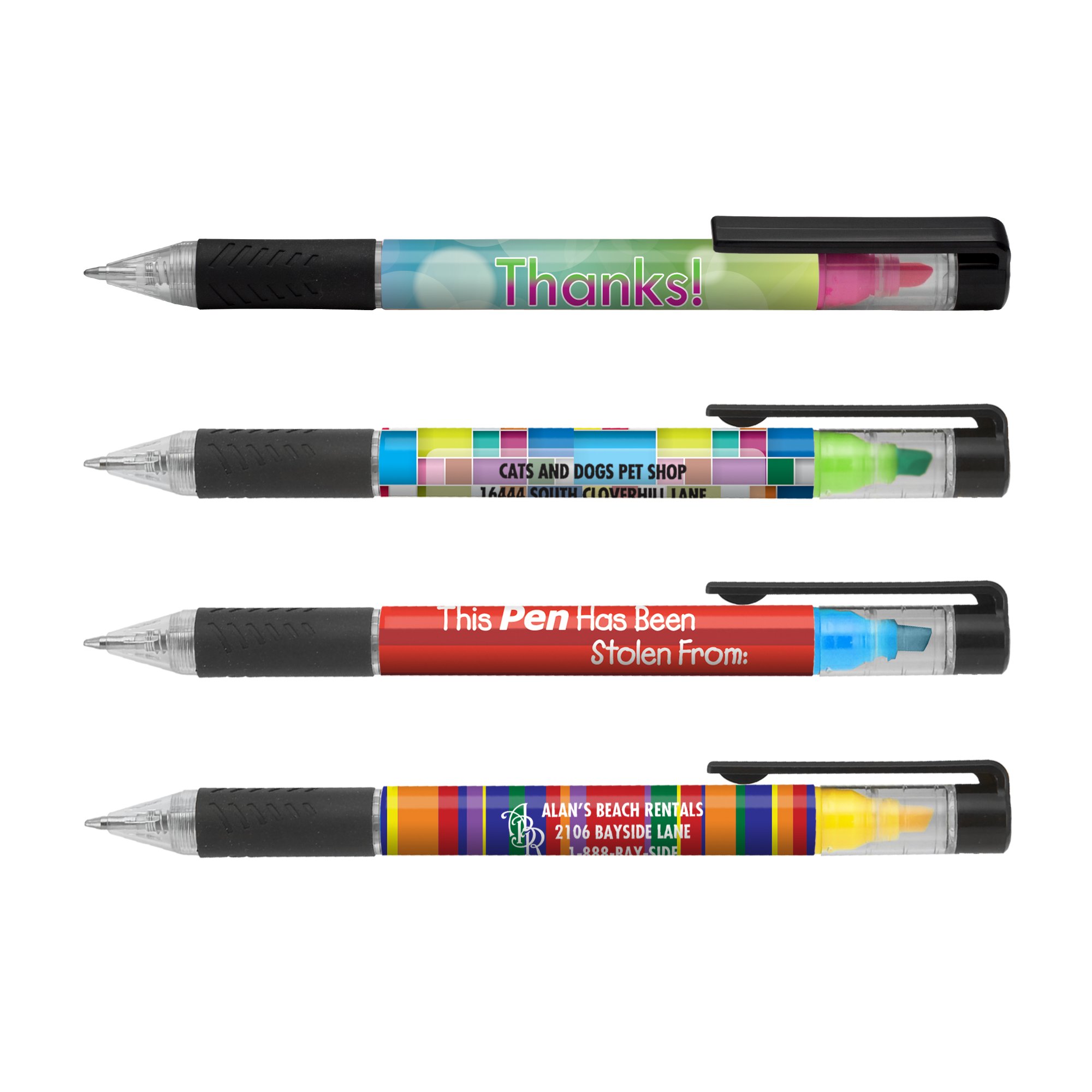 Penna in plastica colorata con evidenziatore integrato