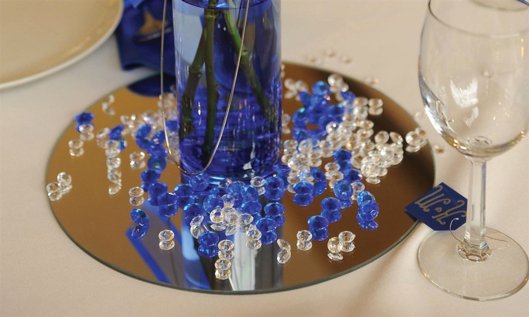 sapphire blue and clear table scatter