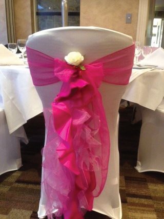 hot pink swinging tails - new for this year - what a change from a normal sash