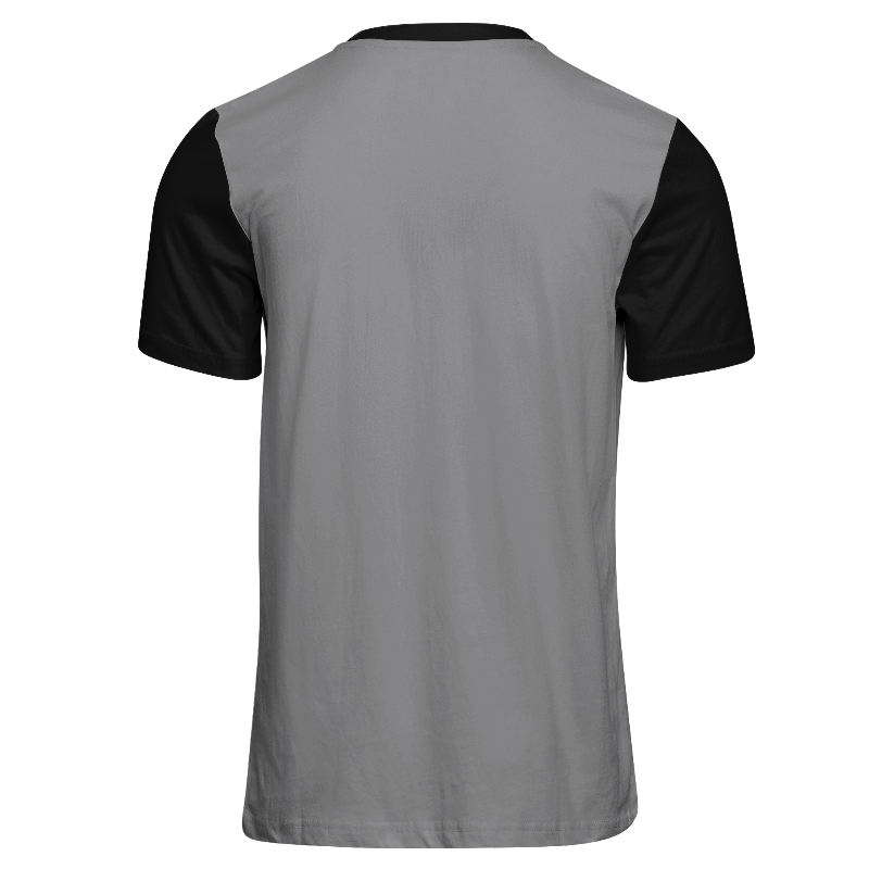 Back of T-Shirt in Light Grey and Black with Black sleeves