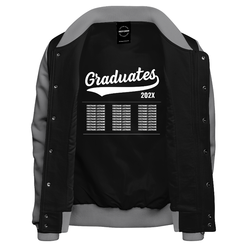 Inside lining of Fleece Varsity Jacket (Stormfront) with Black lining and decoration on inside lining