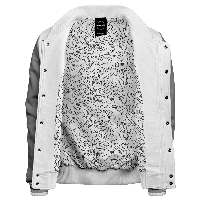 Inside lining of Fleece Varsity Jacket (Stormfront) with Topographic lining in White and Black