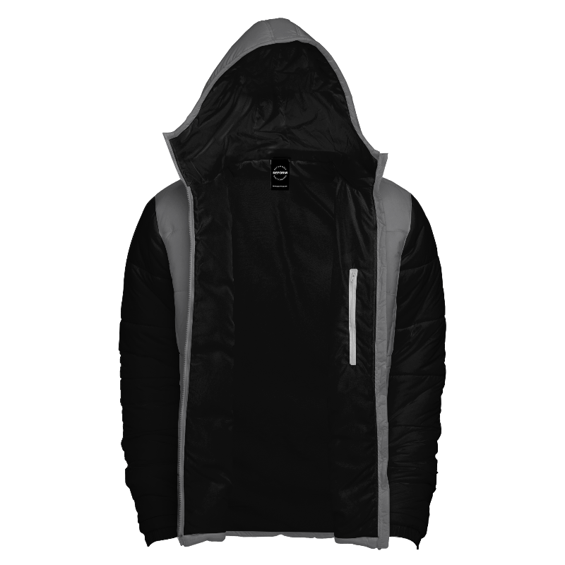 Inside lining of Hooded Puffer Jacket with Black lining