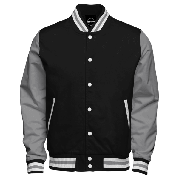 Custom Varsity Letterman Baseball Jacket Gray Leather & Black 