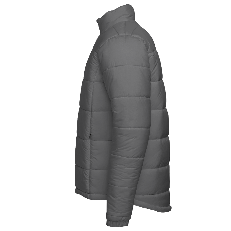 Left of Puffer Jacket in Light Grey with Black zips