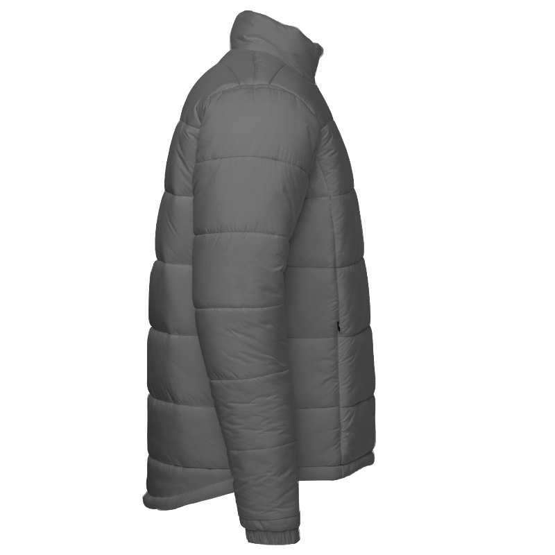Right of Puffer Jacket in Light Grey with Black zips