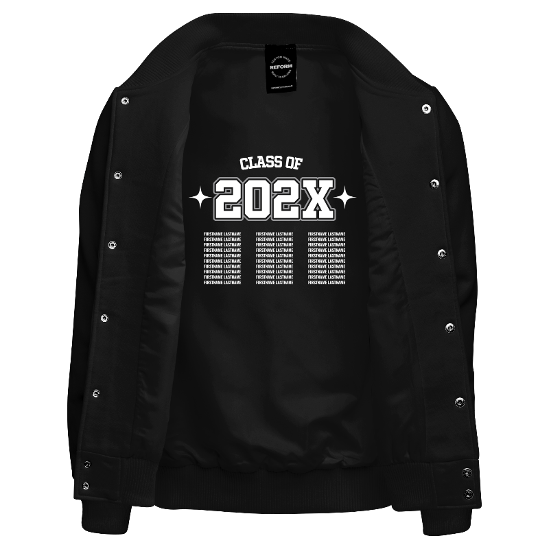 Inside lining of Fleece Varsity Jacket with Black lining and decoration on inside lining