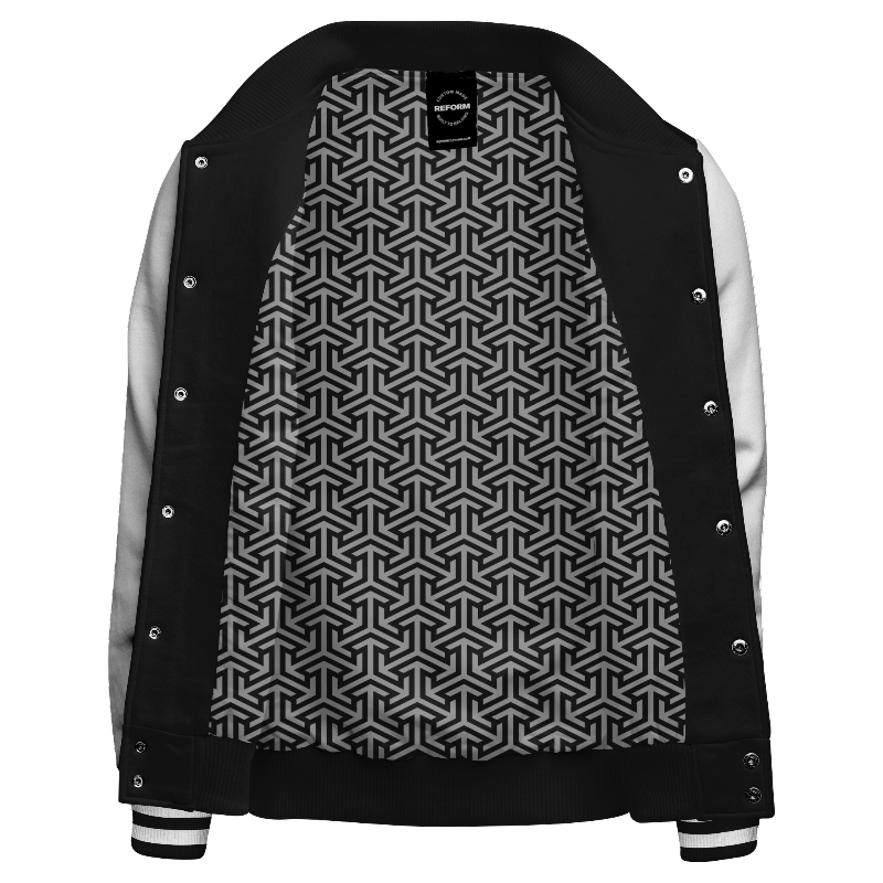 Inside lining of Fleece Varsity Jacket with Arabic lining in Black and Light Grey