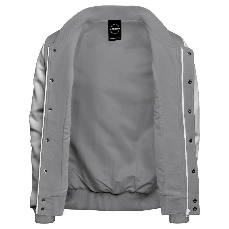 Inside lining of Fleece Letterman Jacket (Stormfront) with Light Grey lining
