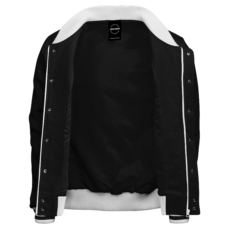 Inside lining of Fleece Letterman Jacket (Stormfront) with Black lining