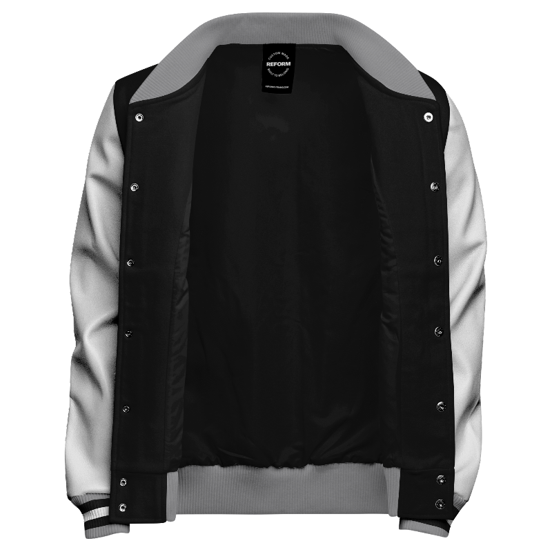 Inside lining of Faux Leather Varsity Jacket with Black lining