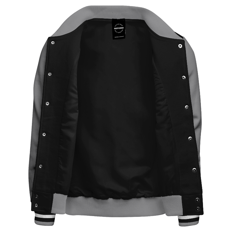 Inside lining of Fleece Varsity Jacket with Black and Light Grey lining