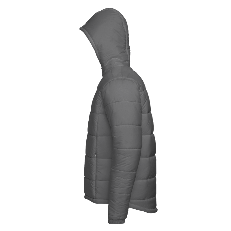 Left of Hooded Puffer Jacket in Light Grey with White zips