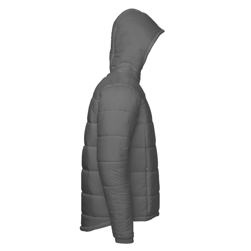 Right of Hooded Puffer Jacket in Light Grey with White zips