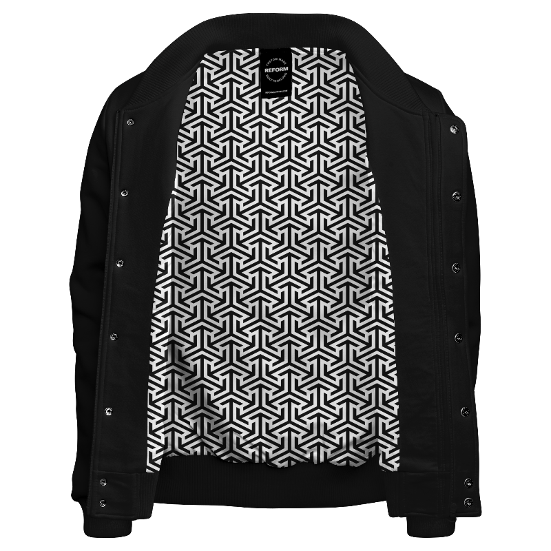 Inside lining of Fleece Varsity Jacket (Stormfront) with Arabic lining in White and Black