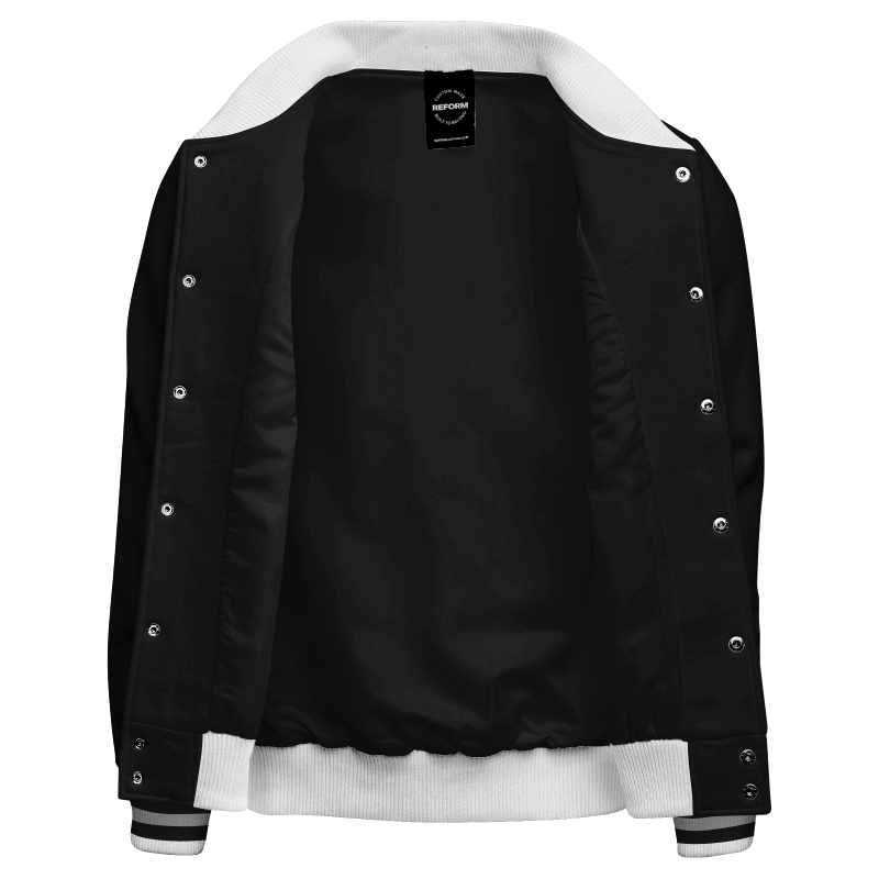 M Badge Faux Leather Sleeve Varsity Jacket