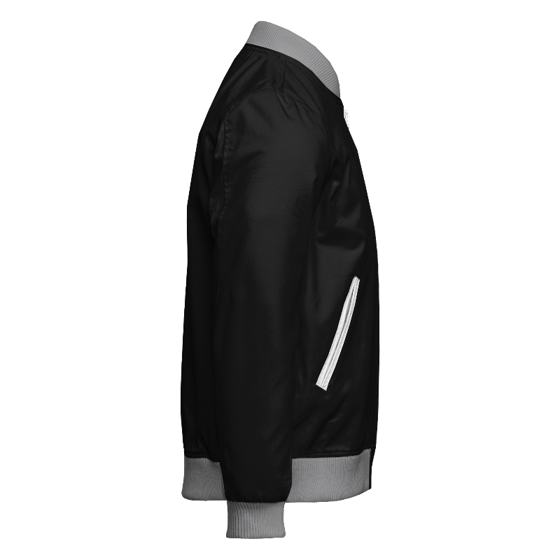 Right of Bomber Jacket in Black, Light Grey and White