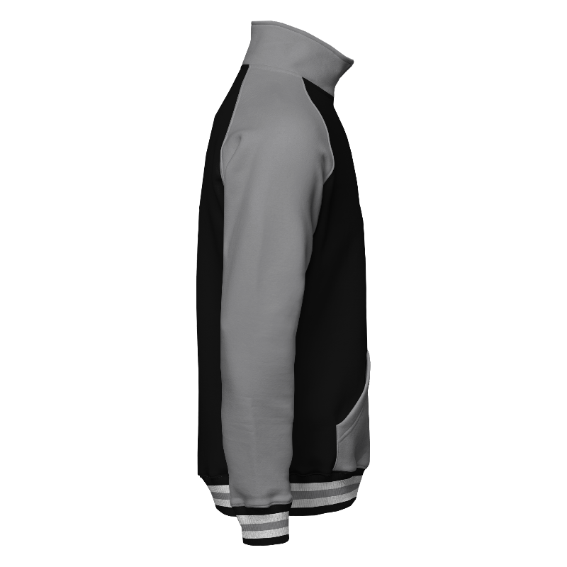 Right of Quarter-Zip Sweatshirt in Black and Light Gray with Light Gray sleeves and ribbing in Black, White and Light Gray