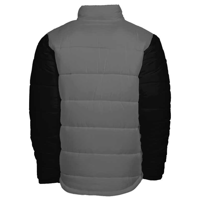 Back of Puffer Jacket in Light Grey with Black sleeves