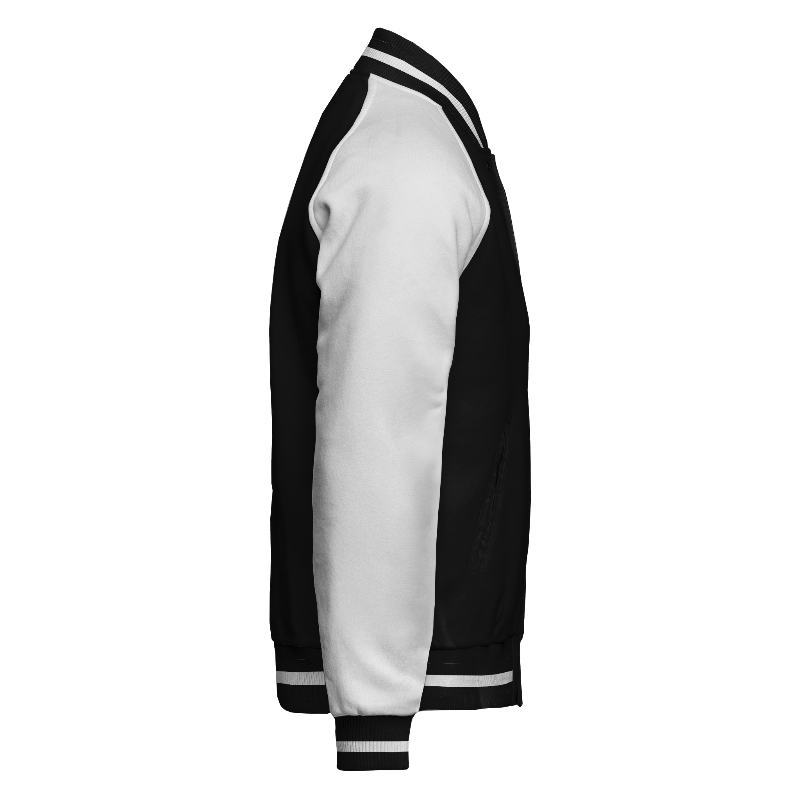 Fleece right of Reversible Varsity Jacket  in Black with White sleeves and ribbing in Black and White