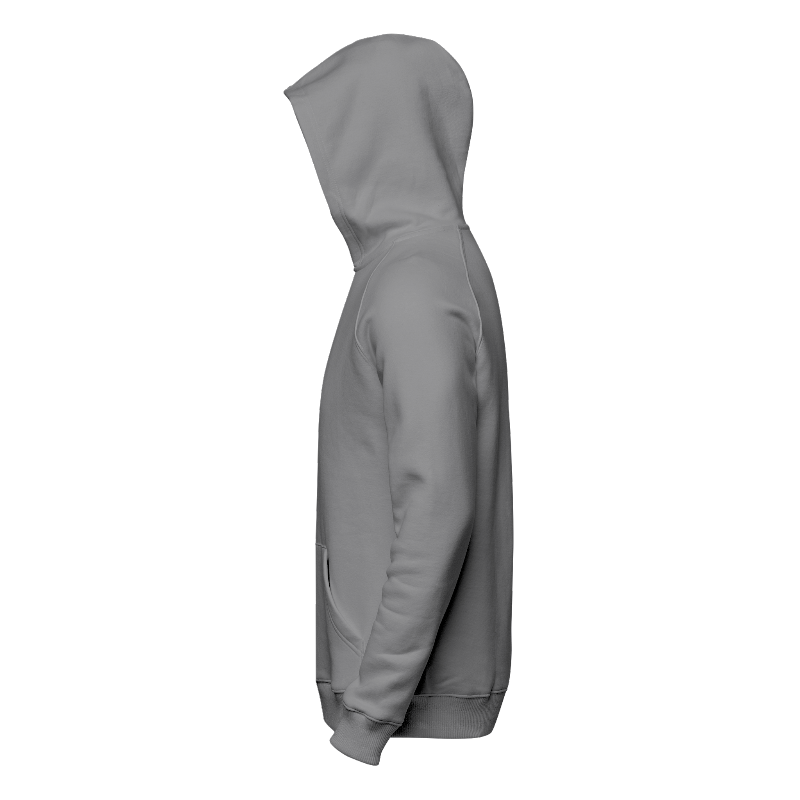 Left of Hoodie in Light Grey with ribbing in Light Grey and White