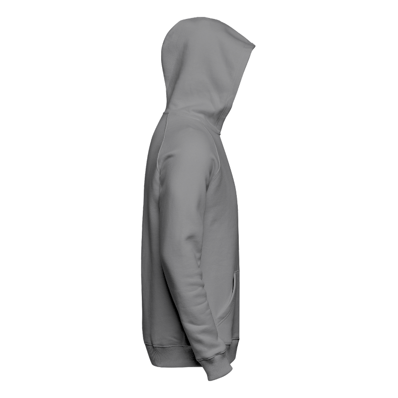 Right of Hoodie in Light Grey with ribbing in Light Grey and White