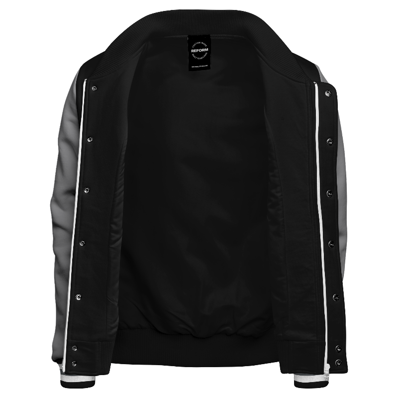 Inside lining of Fleece Letterman Jacket (Stormfront) with Black lining